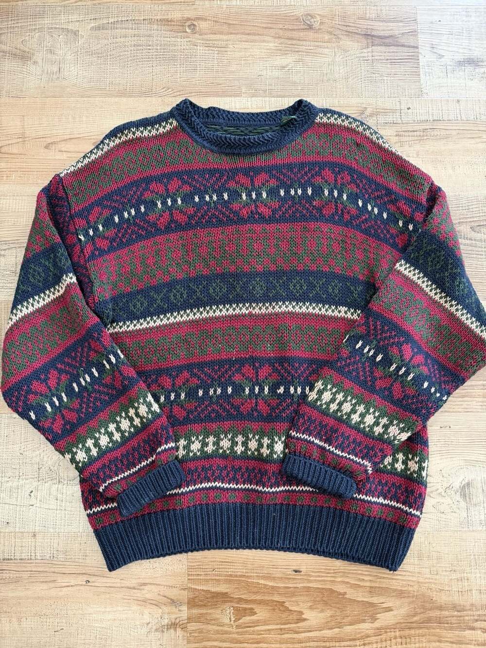 Vintage Fair Isle Pattern Crewneck Christmas Holiday Sweater Grandpa Y2K